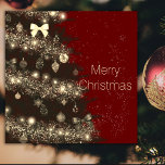 Árvore de Natal em sepia e vermelho<br><div class="desc">Uma bela árvore de Natal decorada em sepia sobre um fundo vermelho escuro. Luzes, fitas, ornamentos, glândulas nesta bela árvore para desejar um belo Natal.</div>
