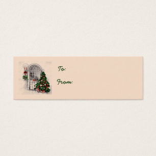 Árvore de Natal em Tag do presente da janela