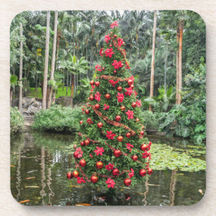 Árvore de Natal em uma porta copos de lagoa