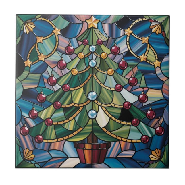 Árvore de Natal em Vidro Colorido Estilo Tiffany (Frente)