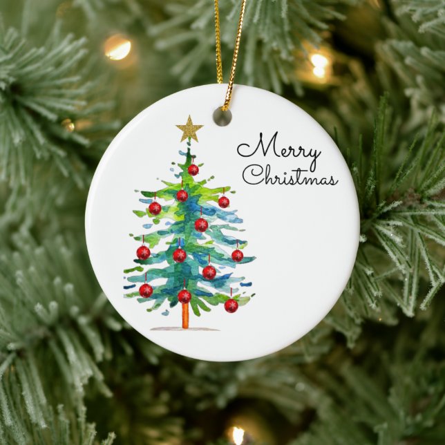 Árvore de Natal Festiva Com Enfeites Vermelhos (Árvore)