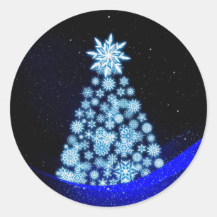 Árvore de Natal Floco de Neve Adesivo Redondo Clás