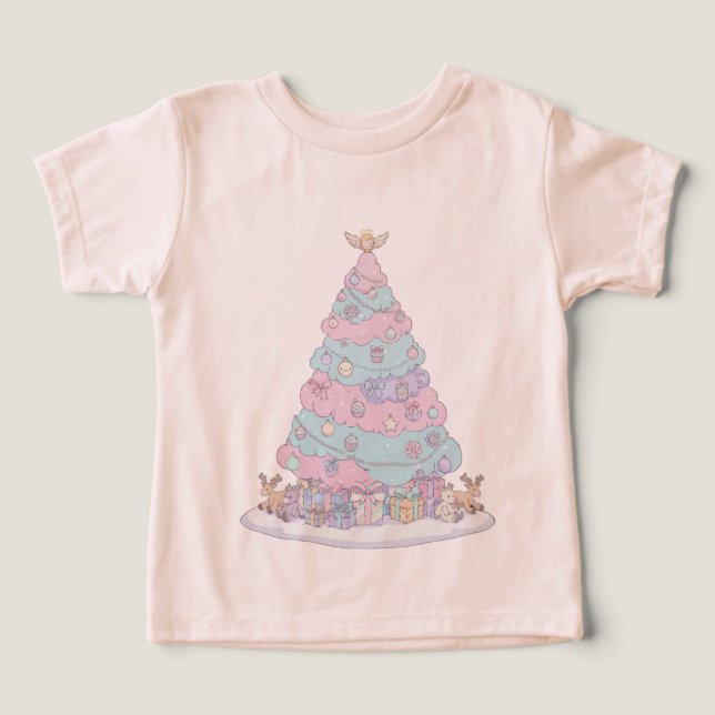 Árvore de Natal Kawaii Pastel | Rosa e Azul Fofo (Design frontal)