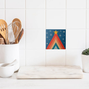Árvore de Natal Minimalista Vermelha e Azul Retro