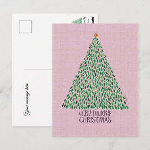 Árvore de Natal Muito Alegre em Cartão Postal Rosa