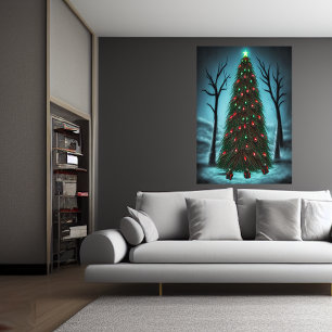 Árvore de Natal na floresta escura   AI Art Poster