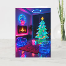 Árvore de Natal Neon Futurista Retrô Cartão de Fér