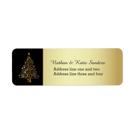Árvore de Natal ornamentado do ouro Etiqueta Endereço De Retorno
