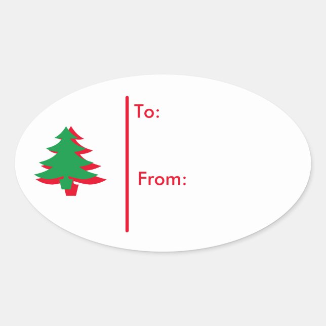 Árvore de Natal oval Etiqueta de presente adesiva- (Frente)