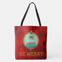 Árvore de Natal Red Sparkly Seja Feliz Tote Bag