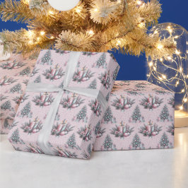 Árvore de Natal Rosa e Papel de Embrulho de Vela