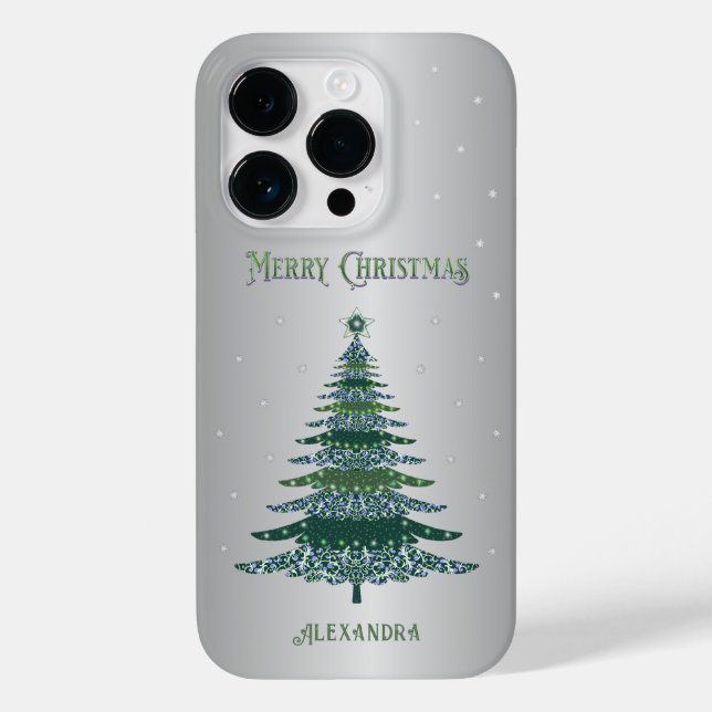 Árvore de Natal Verde Nome Personalizado Silver Fo (Verso)