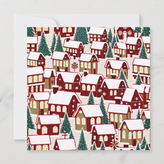 Árvore de Natal, vila de Natal sob neve, cartão de (Frente)
