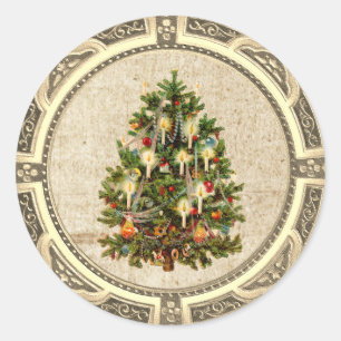 Árvore de Natal Vintage Adesivo Redondo Clássico