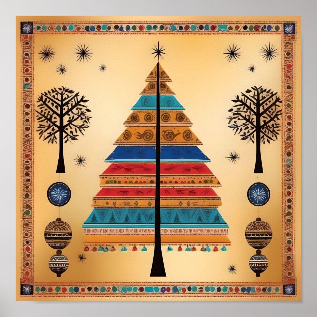 Árvore de Natal Warli Art Poster (Frente)