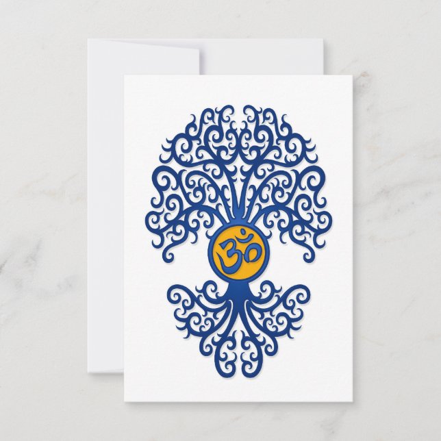 Árvore de Om de Yoga Azul e Amarela em Branco (Frente)