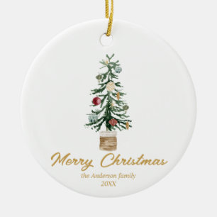 Árvore de ornamentos Dourados de Aquarela Feliz Na