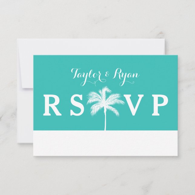 Árvore de Palma Aqua Branco Anúncio de RSVP (Frente)
