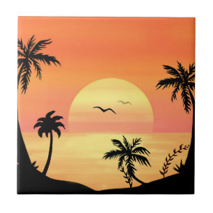 Árvore de Palma de Sunset de Praia Tropical Arte S
