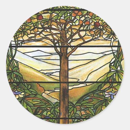 Árvore de vida de janela vitral de Tiffany Adesivo Zazzle Aparador Retro Vintage Amarelo ~ Árvore de vida de janela vitral de Tiffany Adesivo Zazzle