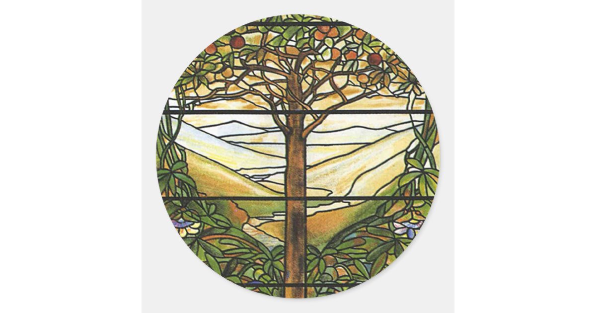 Árvore de vida de janela vitral de Tiffany Adesivo Zazzle Aparador Retro Vintage Amarelo ~ Árvore de vida de janela vitral de Tiffany Adesivo Zazzle