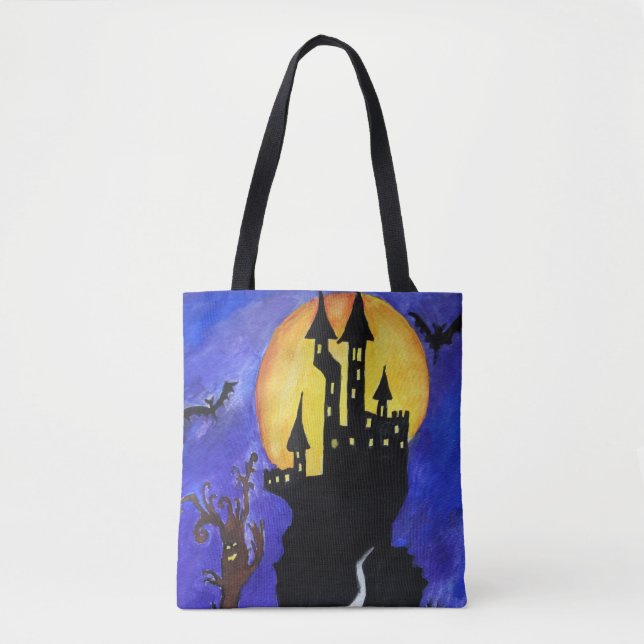 Árvore do Castelo de Halloween Desenhando Tote Bag (Frente)