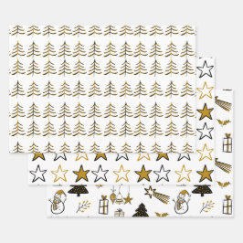 Árvore E Estrelas De Natal Douradas E Negras Minim
