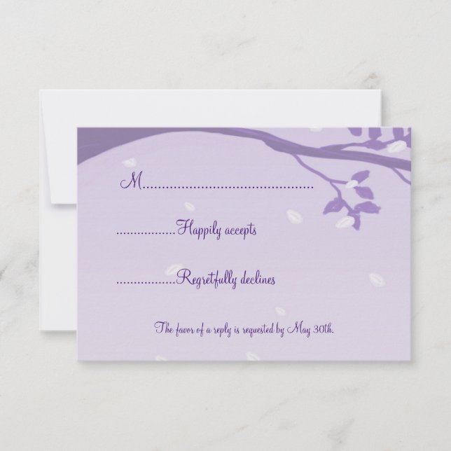 Árvore em Silhouette Purple Wedding RSVP (Frente)