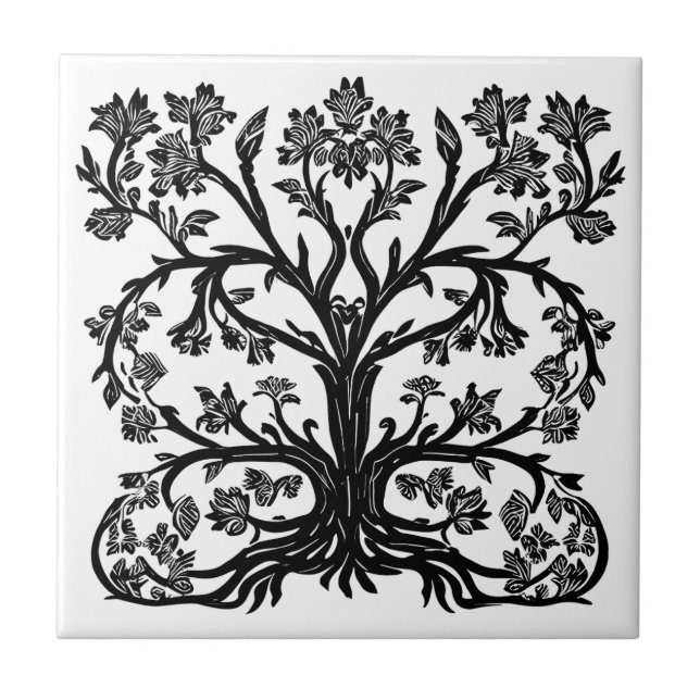 Árvore Floral da Vida em Preto sobre Branco (Frente)