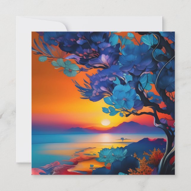 Árvore florescente no lago ao nascer do sol (Frente)