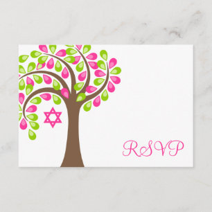 Árvore Moderna da Vida Verde Rosa Bat Mitzvah RSVP