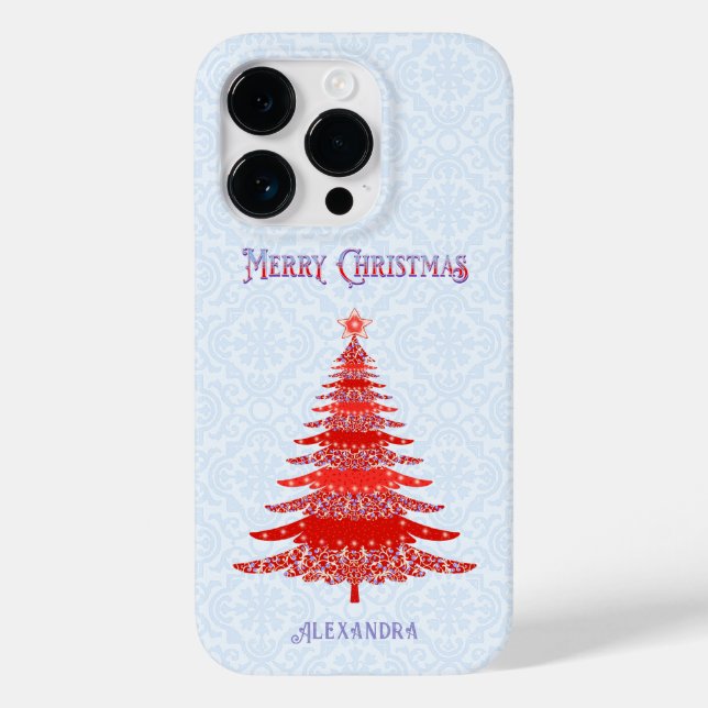 Árvore Natal Elegante Vermelho Azul Personalizado (Verso)