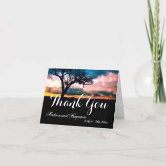 Árvore no Sunset Weding Obrigado Cartões