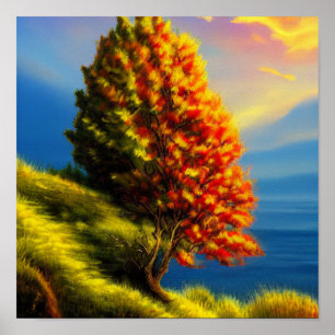 Árvore pelo Oceano na Poster Sunset