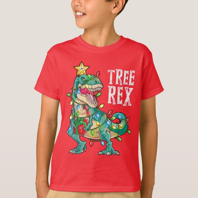 Árvore Rex Camisa Natal T Rex Dinossauro de Natal (Frente)