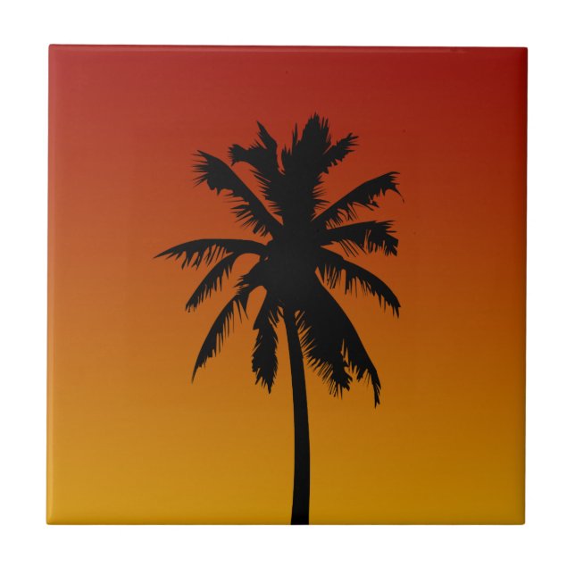 Árvore Tropical Palm Em Mosaico Laranja Vermelho (Frente)