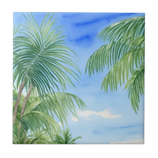 Árvore Verde Palm Deixa Céu Azul