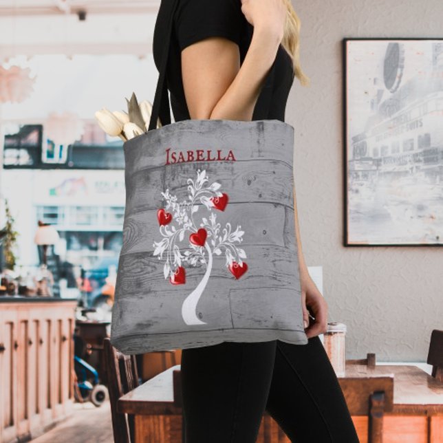 Árvore Vermelha de Corações Saco de Tote Personali (Red Tree of Hearts Personalized Tote Bag)