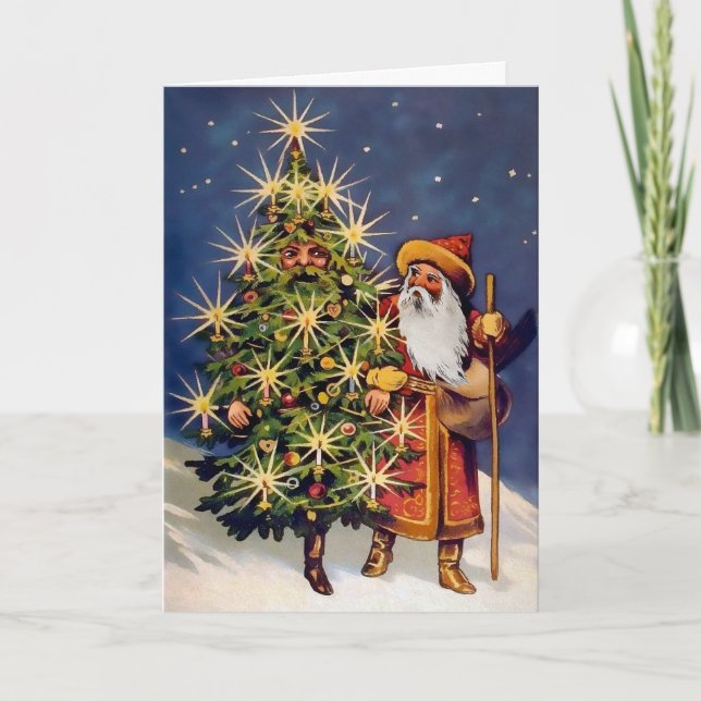 Árvore viva vitoriana e cartão de Natal de Papais  (Frente)