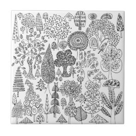 Árvore Whimsical Moderna Preta e Branca Padrão