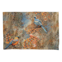 Árvores altas, as Folhas do outono e Aves Azuis