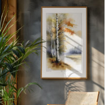 Árvores de Aves em Aquarela - Impressão