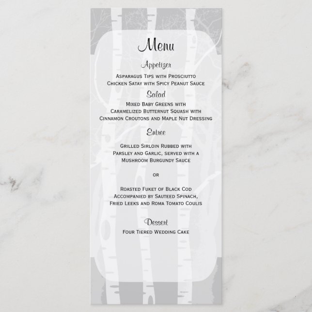 Árvores de inverno no Menu Casamento de Cinzas (Frente)