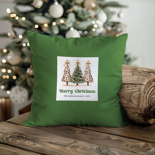 Árvores de Natal Aconchegantes Almofada Minimalist (Cozy Christmas Trees Minimalist Custom Name Pillow)