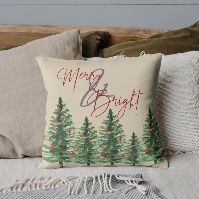 Árvores de Natal | Alegre & Brilhante | Almofada d (Christmas Trees | Merry & Bright | Throw Pillow)
