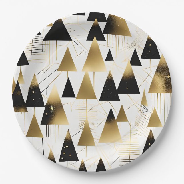 árvores de natal art déco prato de papel (Frente)