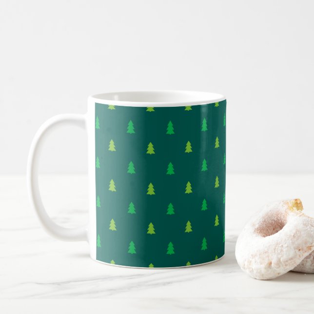 Árvores de Natal - caneca de café verde-escura. (Com Donut)