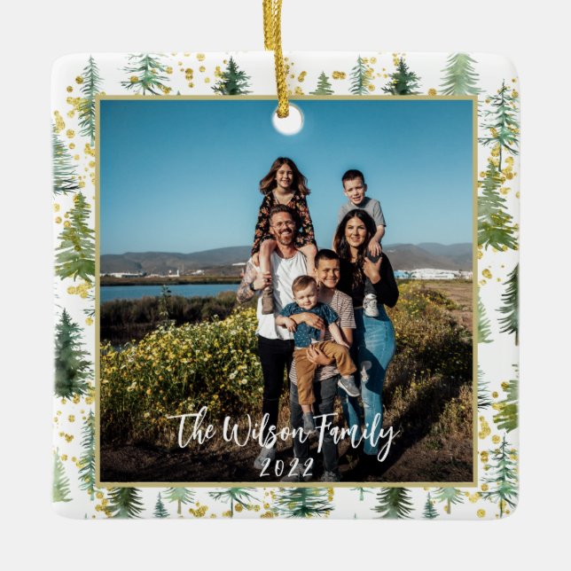 Árvores de Natal com Destaques Dourados Ornamento  (Frente)