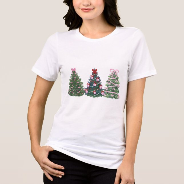 Árvores de Natal de Trio Fofo com Decorações Rosa  (Frente)
