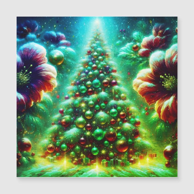 Árvores de Natal Decoradas com Brilho Cartão Magné (Frente)